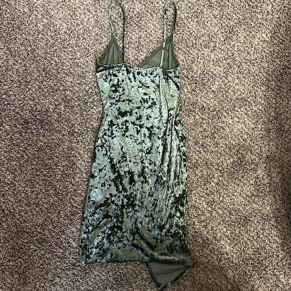 Green Velvet Asymmetrical Dress - Picture 5 of 5